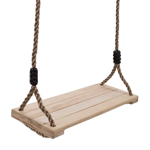 Wooden Swing, Outdoor Flat Bench Seat with Adjustable Nylon Hanging Rope for Kids Playset Frame or Tree Hey! Play!
