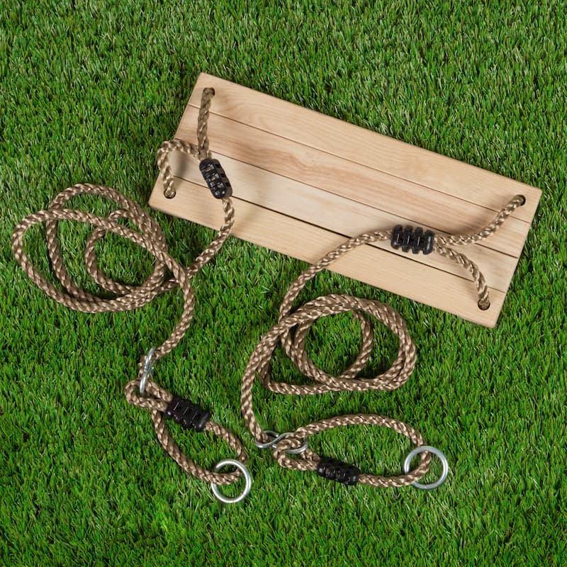 Wooden Swing, Outdoor Flat Bench Seat with Adjustable Nylon Hanging Rope for Kids Playset Frame or Tree Hey! Play!
