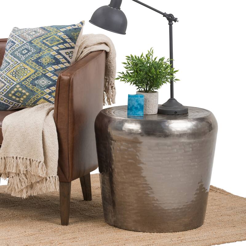 WYNDENHALL Suzanne Modern Industrial 23 inch Wide Metal Accent Side Table in Antique Silver, Fully Assembled