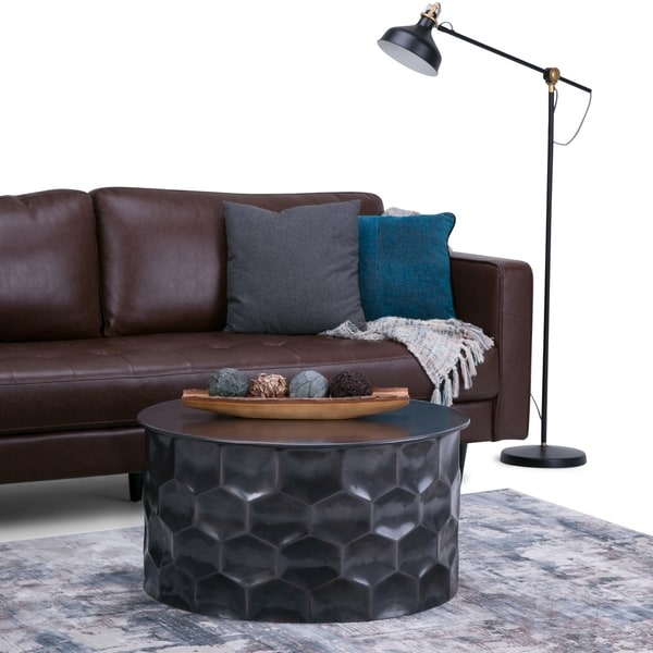 Shop WYNDENHALL Kacey Round Metal Storage Coffee Table in ...