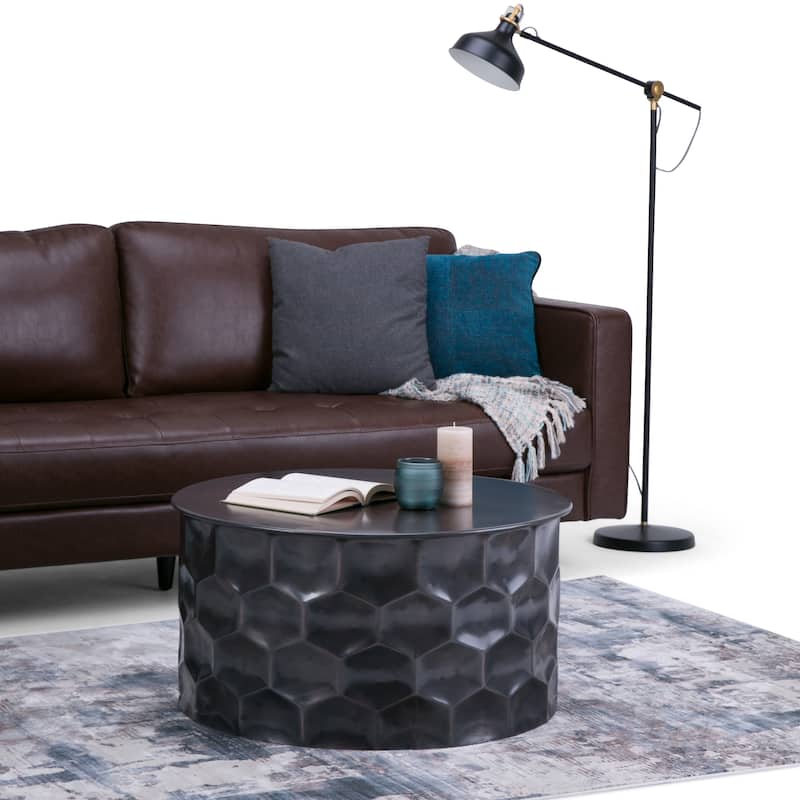 WYNDENHALL Kacey Industrial 31 inch Wide Metal Storage Coffee Table in Antique Bronze, Fully Assembled - 31 W x 31 D x 17 H - N/A