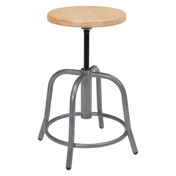 NPS 19 in - 25 in Height Adjustable Swivel Stool, Wooden Seat