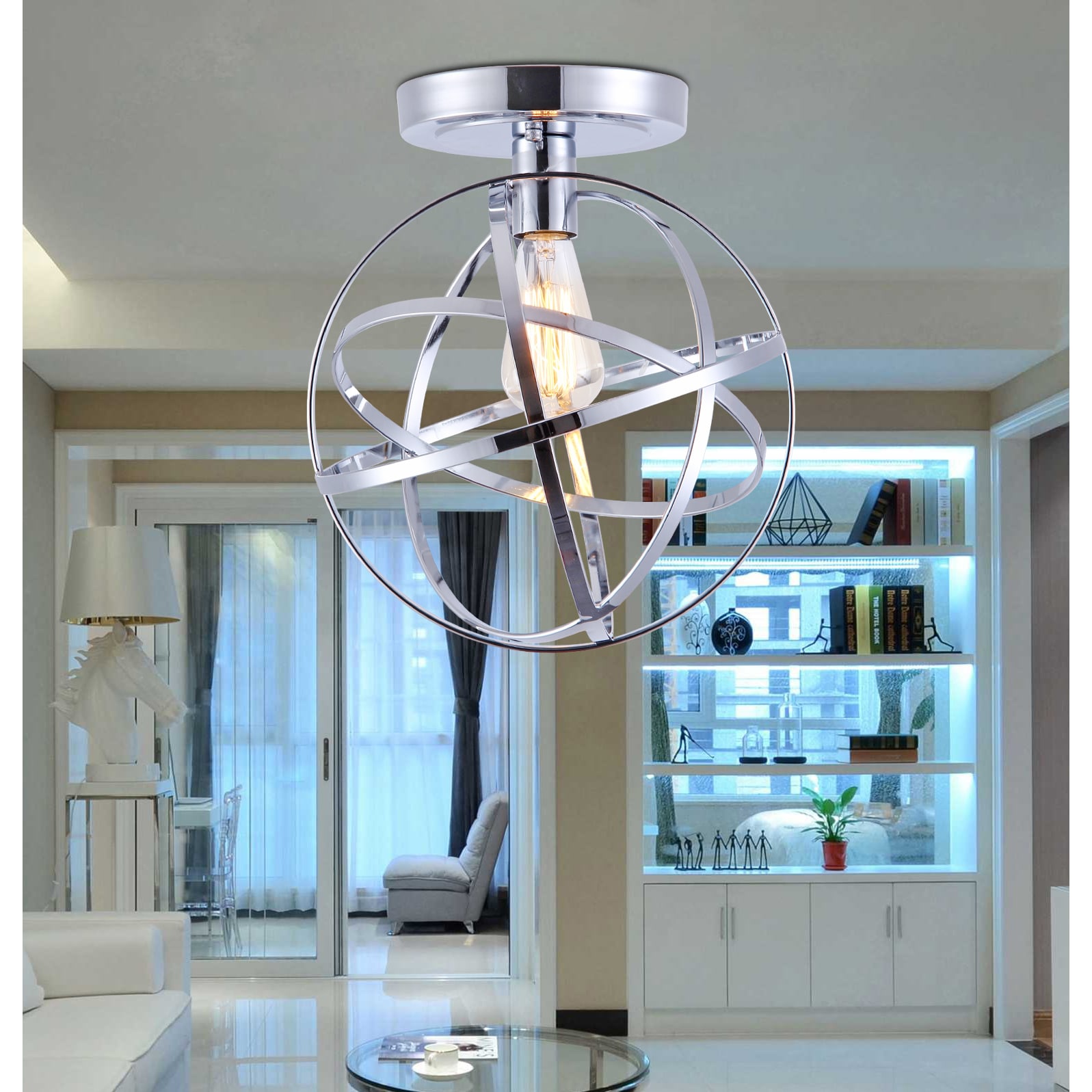 Warehouse of Tiffany Kreszentia 1-light Chrome 11-inch Globe Semi-flush Mount with Bulb