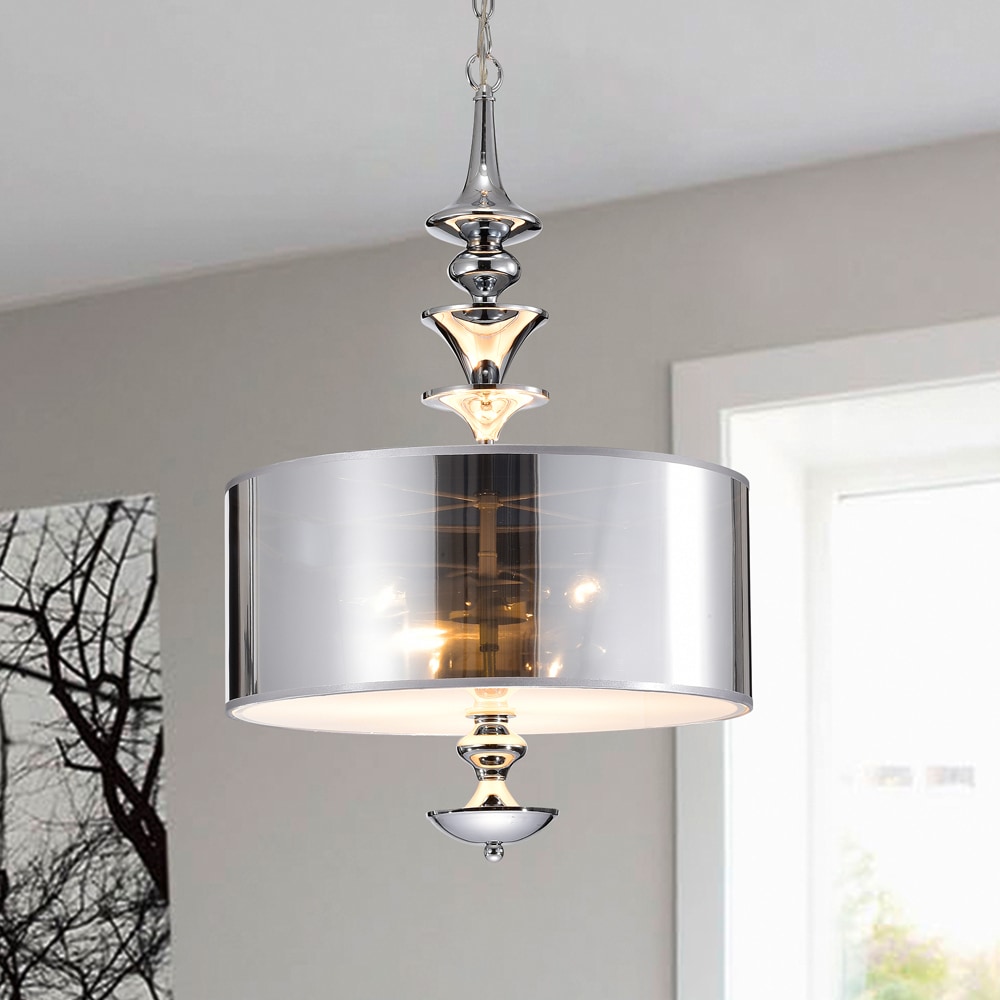 Warehouse of Tiffany Yemisi 3-light Modern Chrome and Glass 16-inch Drum Pendant