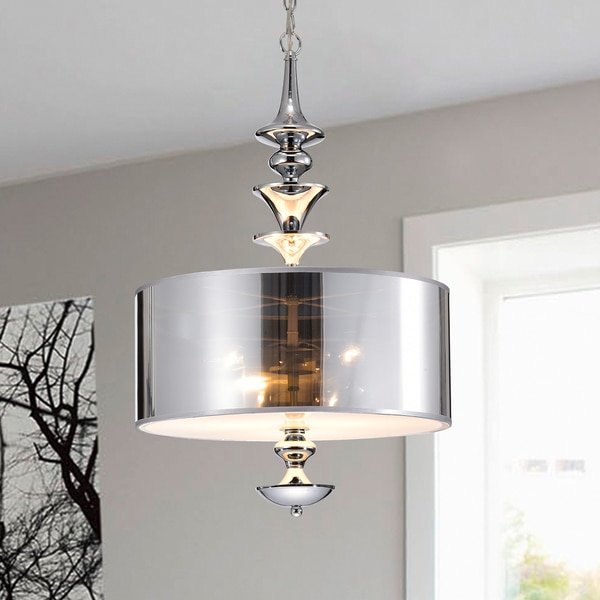 chrome drum pendant light