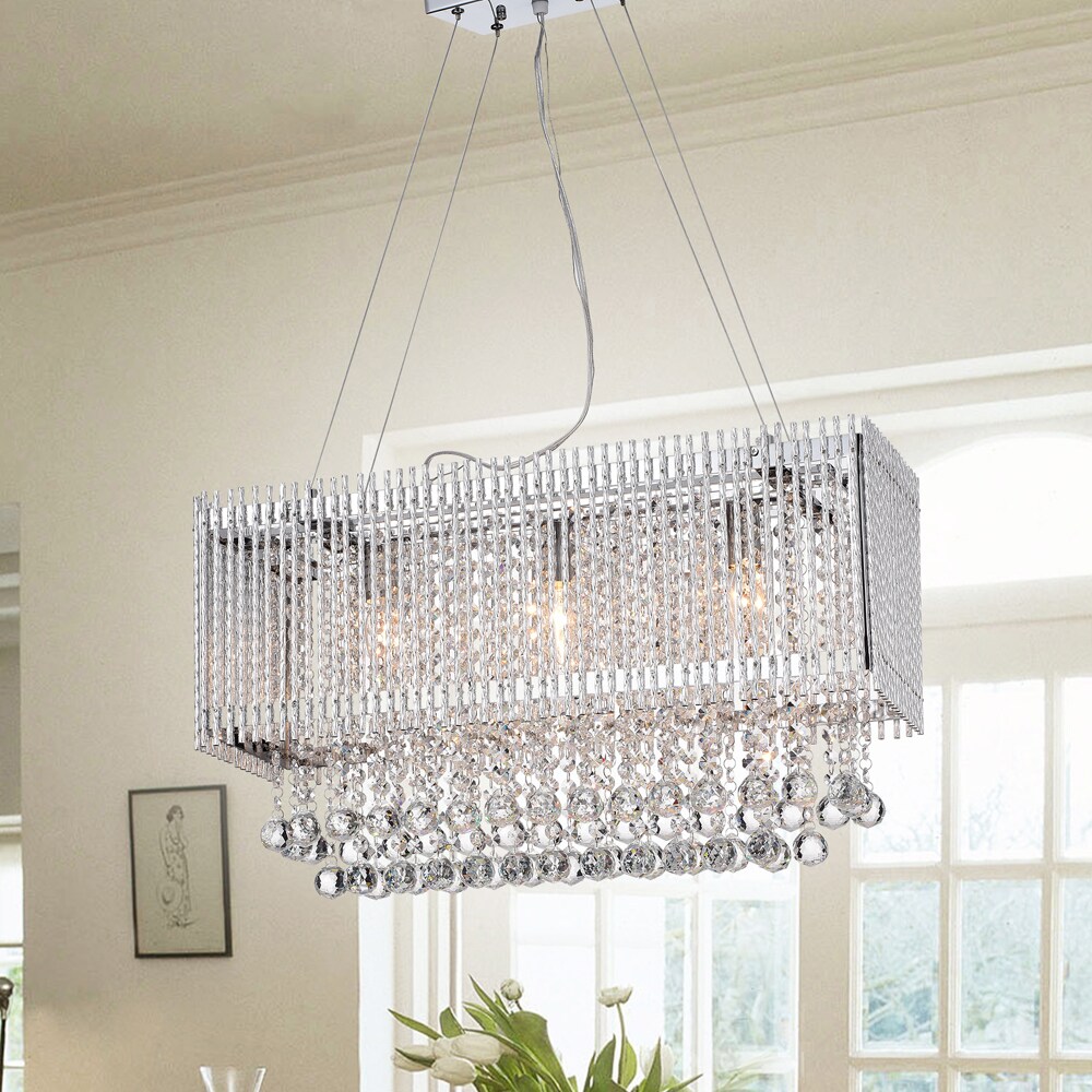 Warehouse of Tiffany Nodul Chrome Metal/Clear Crystal 24-inch 3-light Adjustable-height Chandelier (3-Light Chrome Crystal 24-Inch Chandelier) - Chandeliers For Bedrooms by Overstock.com