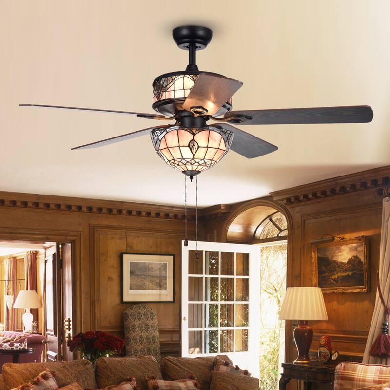 Orla 6-Light Baroque Tiffany 5-Blade 52-Inch Black Ceiling Fan