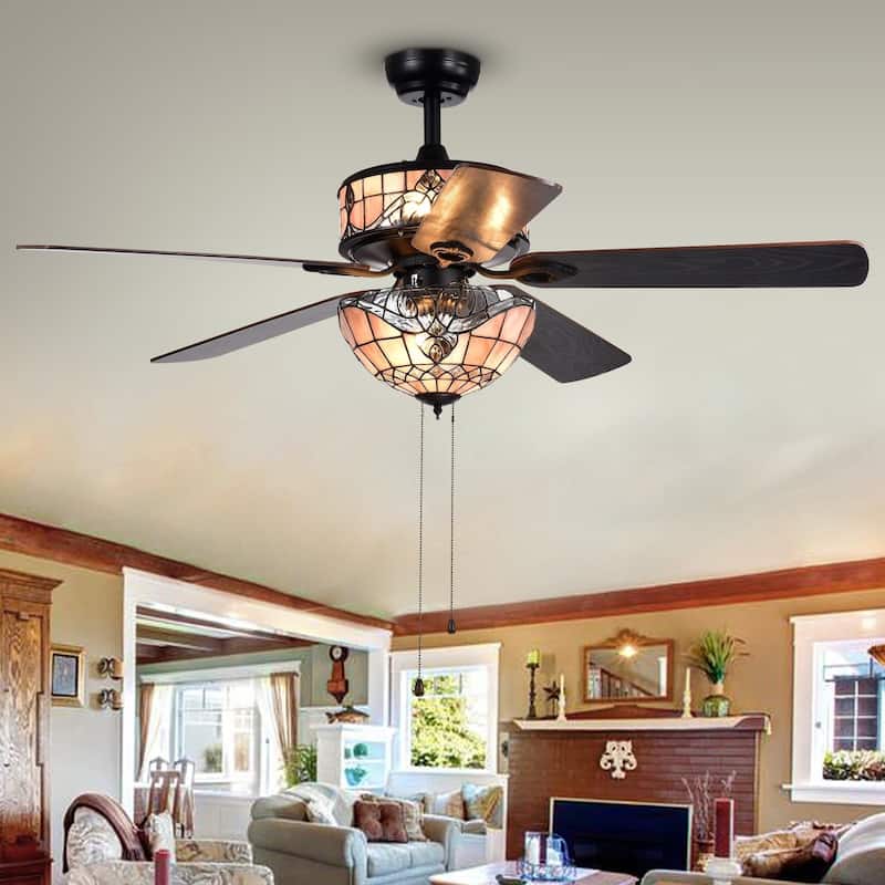 Orla 6-Light Baroque Tiffany 5-Blade 52-Inch Black Ceiling Fan