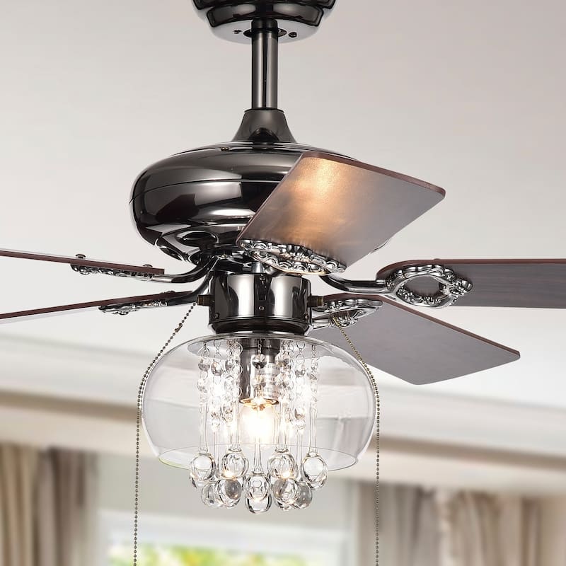 Aequor 1-Light Glass and Crystal 5-Blade 53-Inch Pear Black Ceiling Fan (2 Color Option Blades)