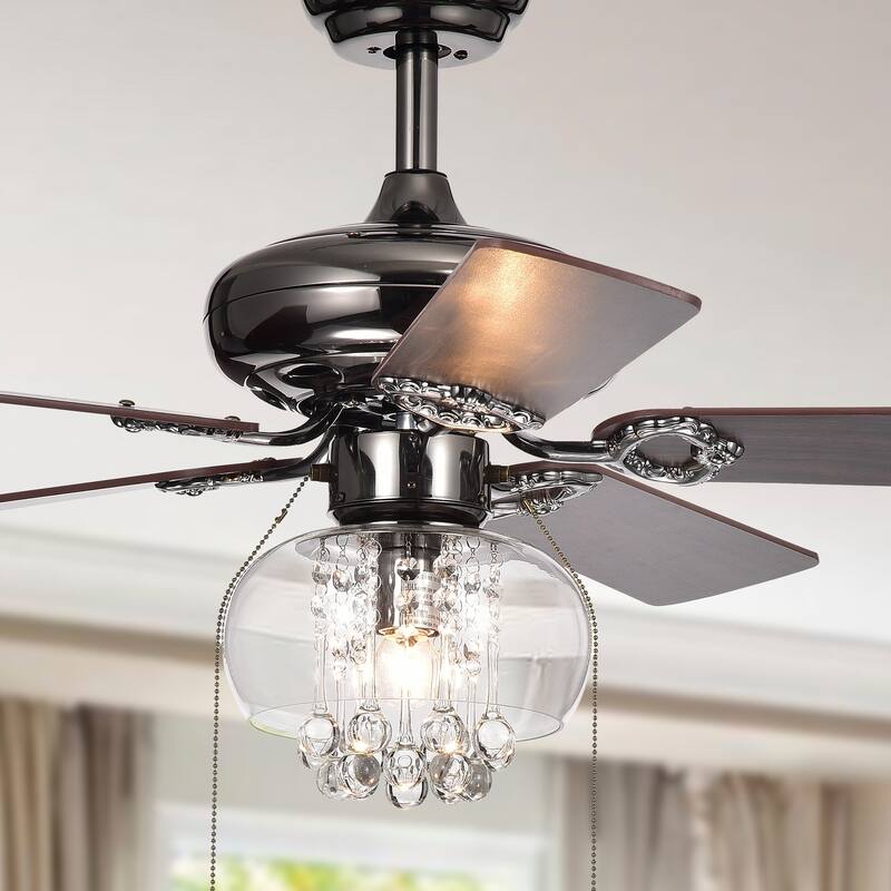 Aequor 1-Light Glass and Crystal 5-Blade 53-Inch Pear Black Ceiling Fan (2 Color Option Blades)
