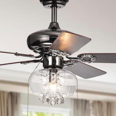 Aequor 1-Light Glass and Crystal 5-Blade 53-Inch Pear Black Ceiling Fan (2 Color Option Blades)