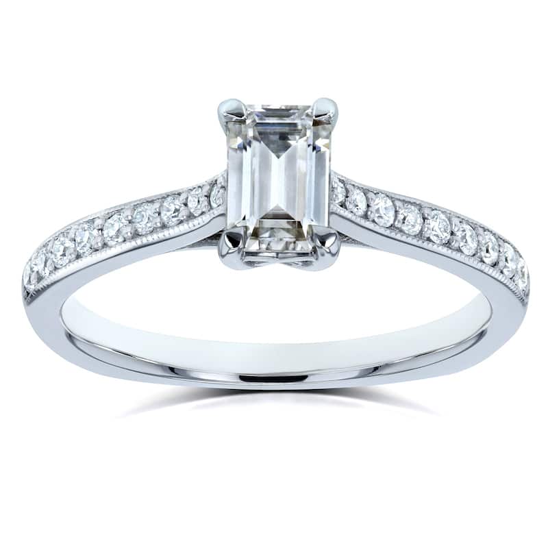 Annello by Kobelli 14k Gold 3/4ct TGW Emerald Moissanite and Diamond Vintage Trellis Engagement Ring
