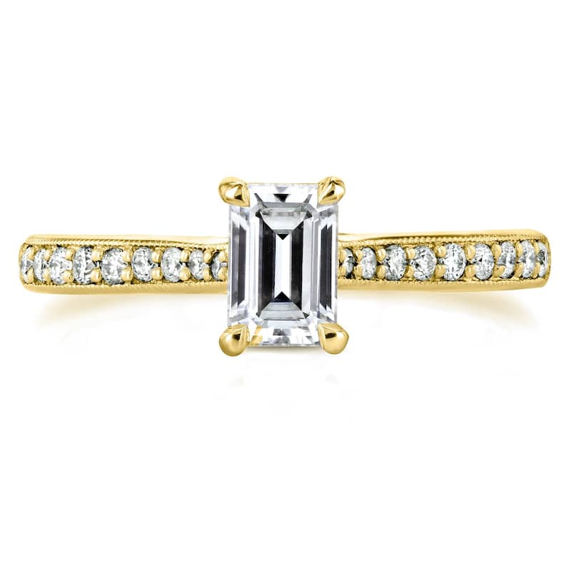 Annello by Kobelli 14k Gold 3/4ct TGW Emerald Moissanite and Diamond Vintage Trellis Engagement Ring