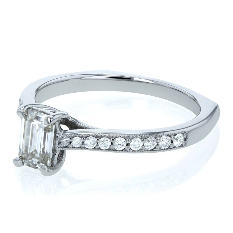 Annello by Kobelli 14k Gold 3/4ct TGW Emerald Moissanite and Diamond Vintage Trellis Engagement Ring