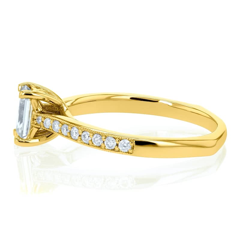 Annello by Kobelli 14k Gold 3/4ct TGW Emerald Moissanite and Diamond Vintage Trellis Engagement Ring