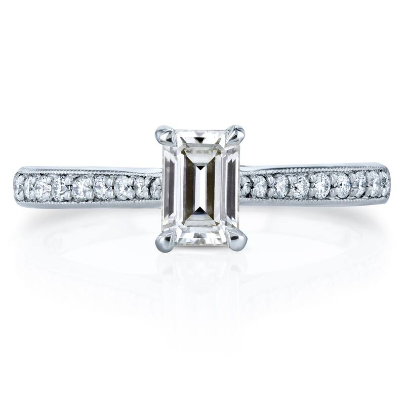 Annello by Kobelli 14k Gold 3/4ct TGW Emerald Moissanite and Diamond Vintage Trellis Engagement Ring