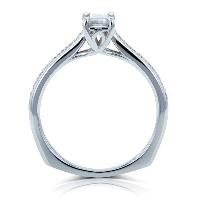 Annello by Kobelli 14k Gold 3/4ct TGW Emerald Moissanite and Diamond Vintage Trellis Engagement Ring