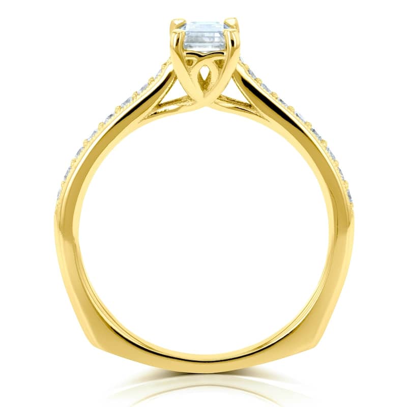 Annello by Kobelli 14k Gold 3/4ct TGW Emerald Moissanite and Diamond Vintage Trellis Engagement Ring