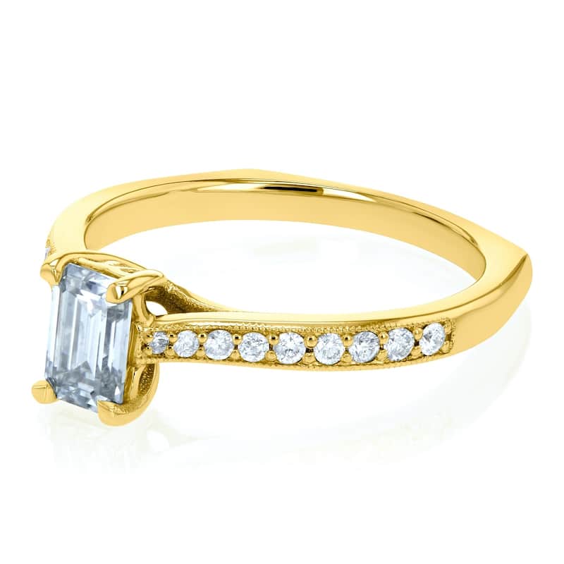 Annello by Kobelli 14k Gold 3/4ct TGW Emerald Moissanite and Diamond Vintage Trellis Engagement Ring