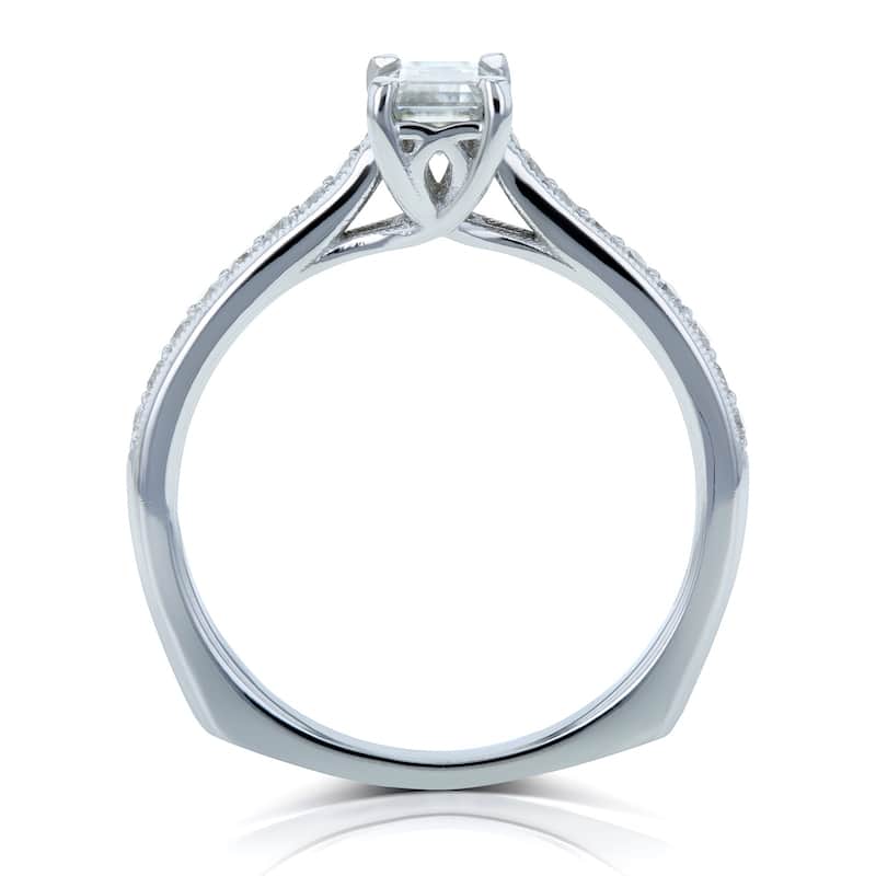 Annello by Kobelli 14k Gold 3/4ct TGW Emerald Moissanite and Diamond Vintage Trellis Engagement Ring