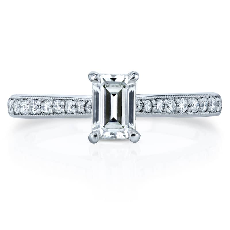 Annello by Kobelli 14k Gold 3/4ct TGW Emerald Moissanite and Diamond Vintage Trellis Engagement Ring