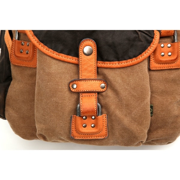 Grey The Same Direction Tapa Two Tone Canvas Backpack Leather and Canvas Bag