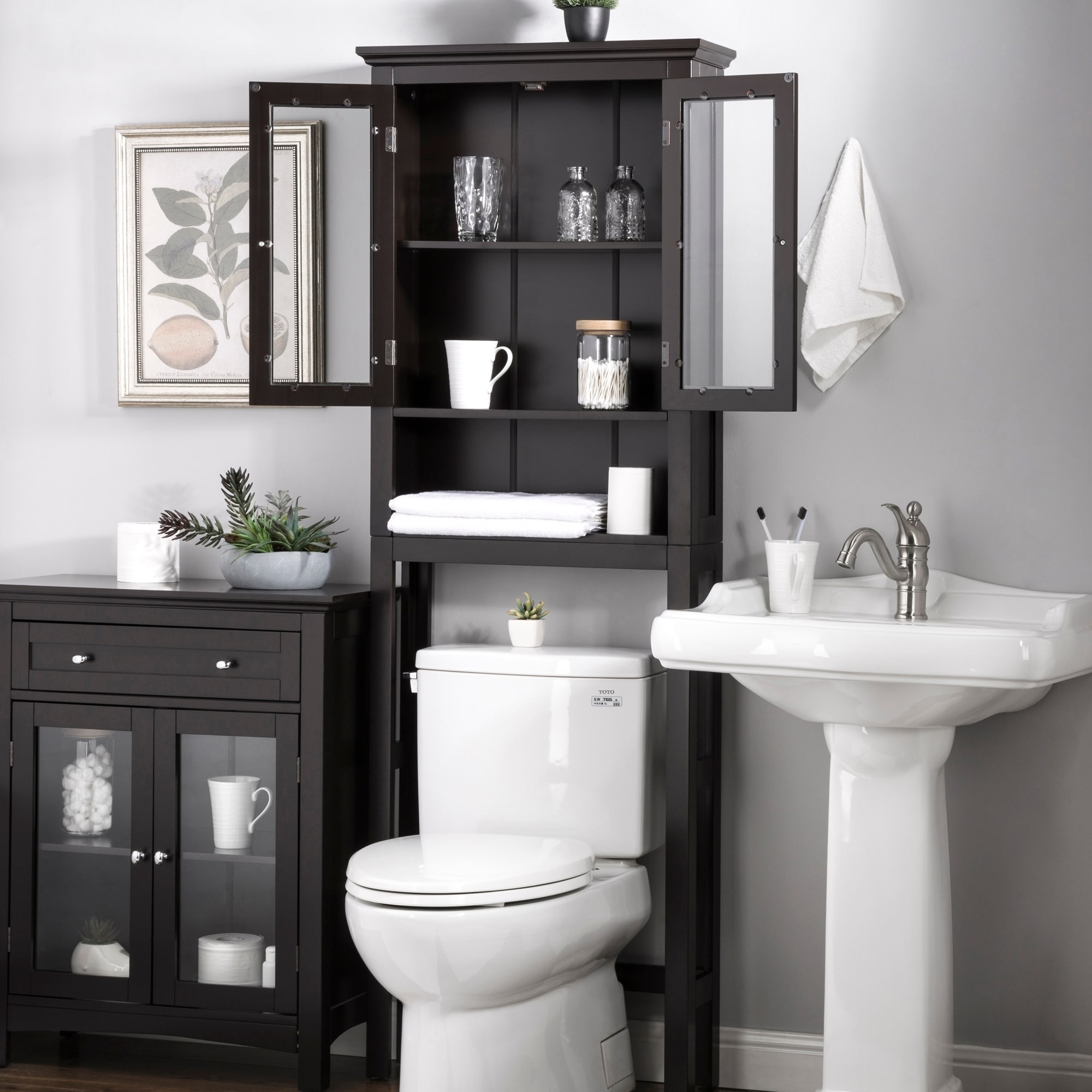 Shop Glitzhome Bathroom Cabinet Spacesaver Espresso Overstock