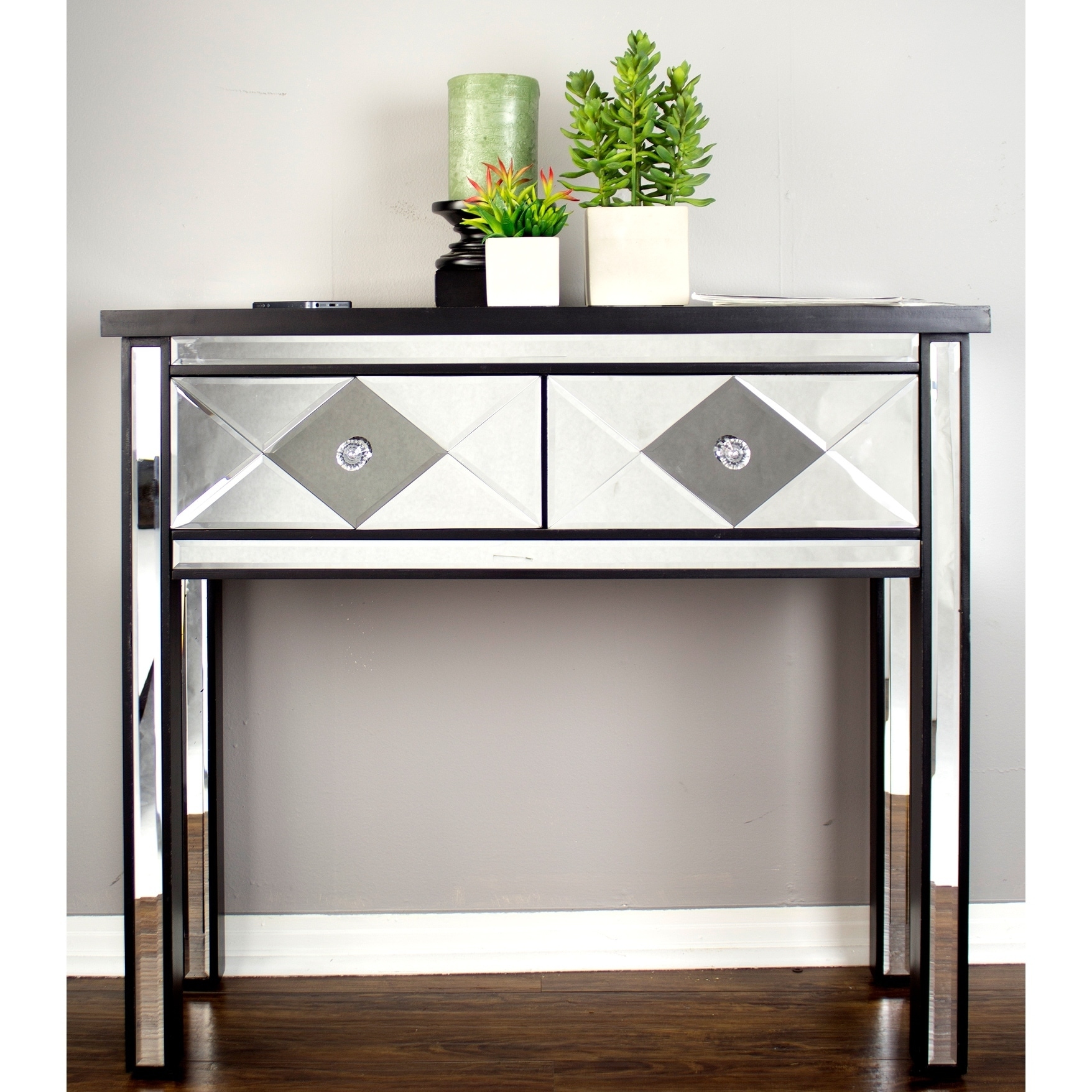 Shop Emmy Harlequin 2 Drawer Mirrored Console Table On Sale