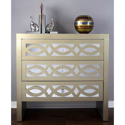 Ellington 3-Drawer Cabinet w/ Mirror Accents and Carved Trellis Facing