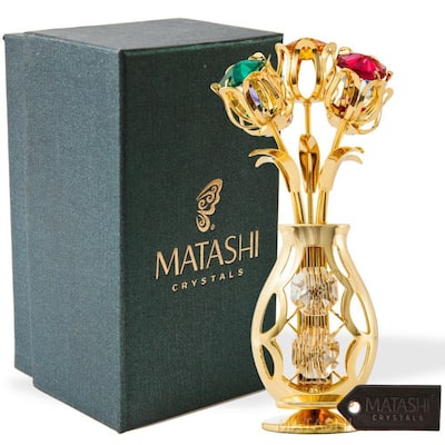 Flowers Bouquet and Vase w/ Colorful Matashi Crystals