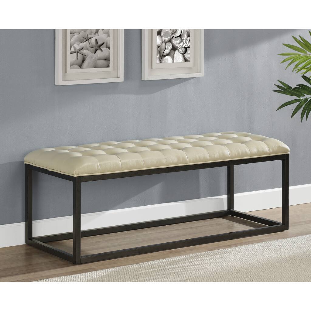 Healy Cream Leather and Metal Bench