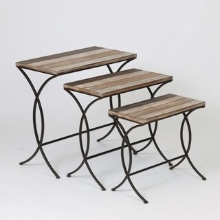 tables end metal distressed nesting wood brown table