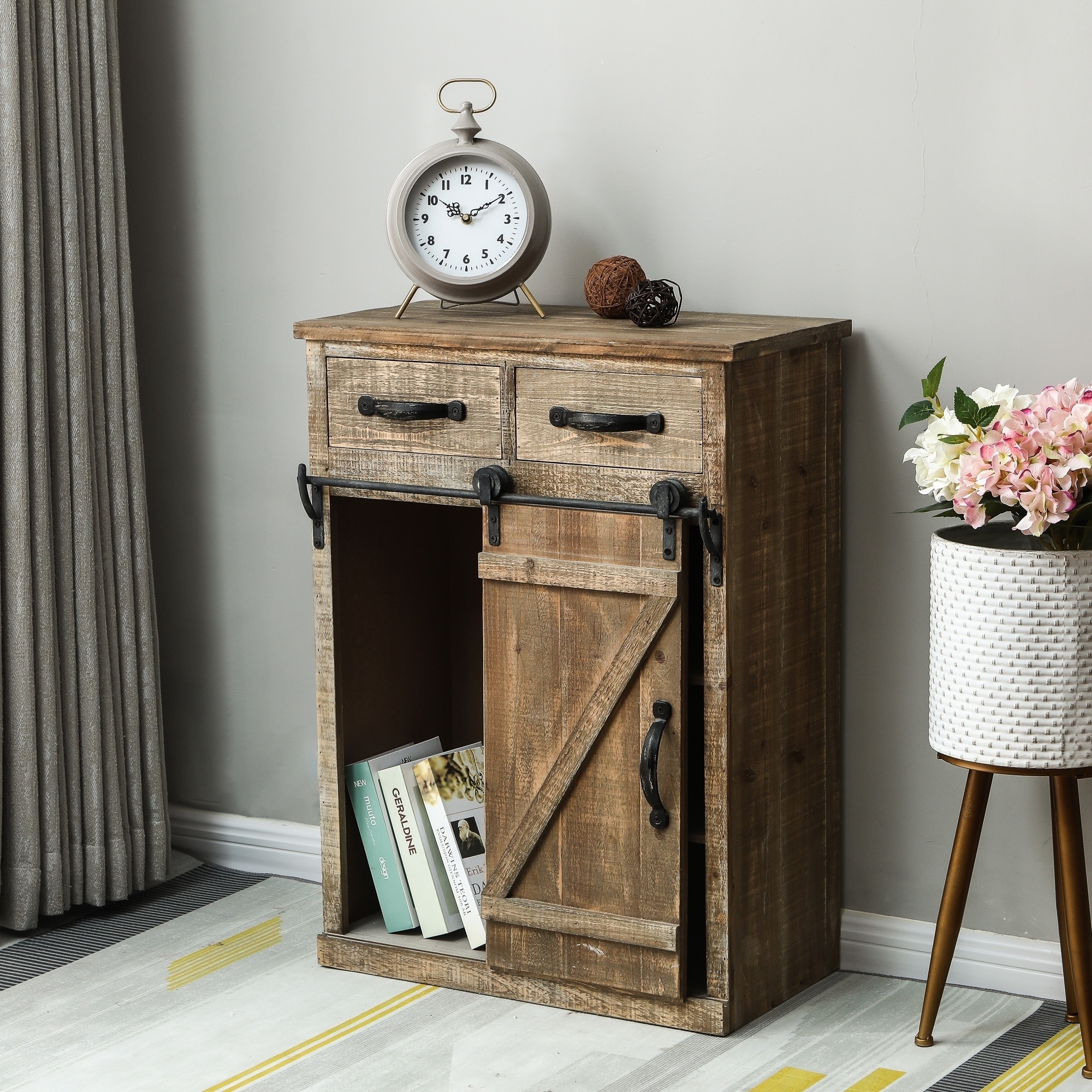 Shop Brown Wood Rustic Sliding Barn Door Console Cabinet On Sale