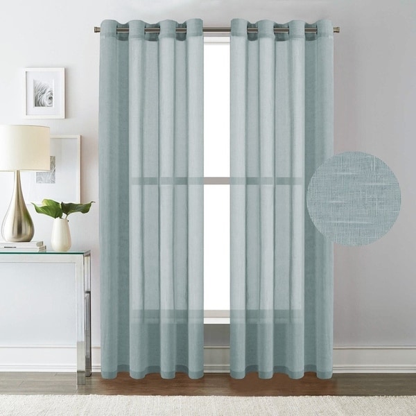 Rod Pocket Curtains 84 Inch Length Dove Grey, 1 Pair, 52 Wide Each Panel GRALI Faux Linen Striped Sheer Light Filter Semi Voile Curtains for Farmhouse 