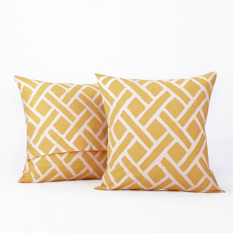 Exclusive Fabrics Martinique Printed Cotton Cushion Cover (Set of 2) - 18 X 18 - Yellow