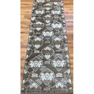 Antep Rugs Zeugma Collection 294 Floral Runner Rug Brown Beige - 2'7" x 7'6"