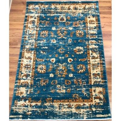 Antep Rugs ORIENTAL Collection ANTIK Floral Area Rug BLUE/IVORY 8' X 10' - 8' x 10'