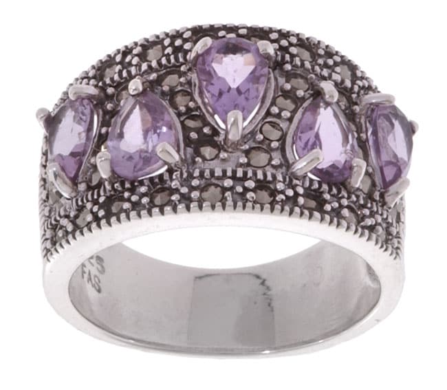 Glitzy Rocks Sterling Silver Marcasite and Amethyst Ring  