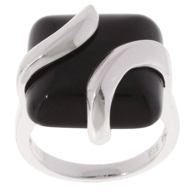 Glitzy Rocks Sterling Silver Square Black Onyx Ring