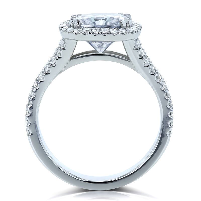 Annello by Kobelli 14k Gold 3 1/3ct TGW Cushion D-E-F Moissanite with Diamond Split Shank Halo Engagement Ring