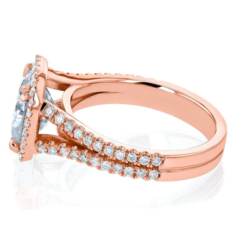 Annello by Kobelli 14k Gold 3 1/3ct TGW Cushion D-E-F Moissanite with Diamond Split Shank Halo Engagement Ring