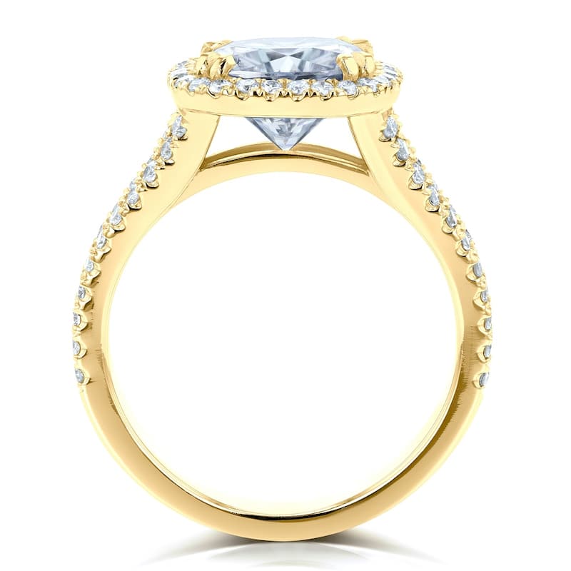Annello by Kobelli 14k Gold 3 1/3ct TGW Cushion D-E-F Moissanite with Diamond Split Shank Halo Engagement Ring