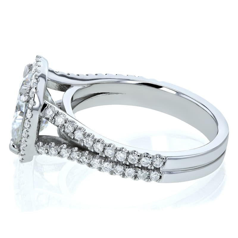 Annello by Kobelli 14k Gold 3 1/3ct TGW Cushion H-I Moissanite with Diamond Split Shank Halo Engagement Ring