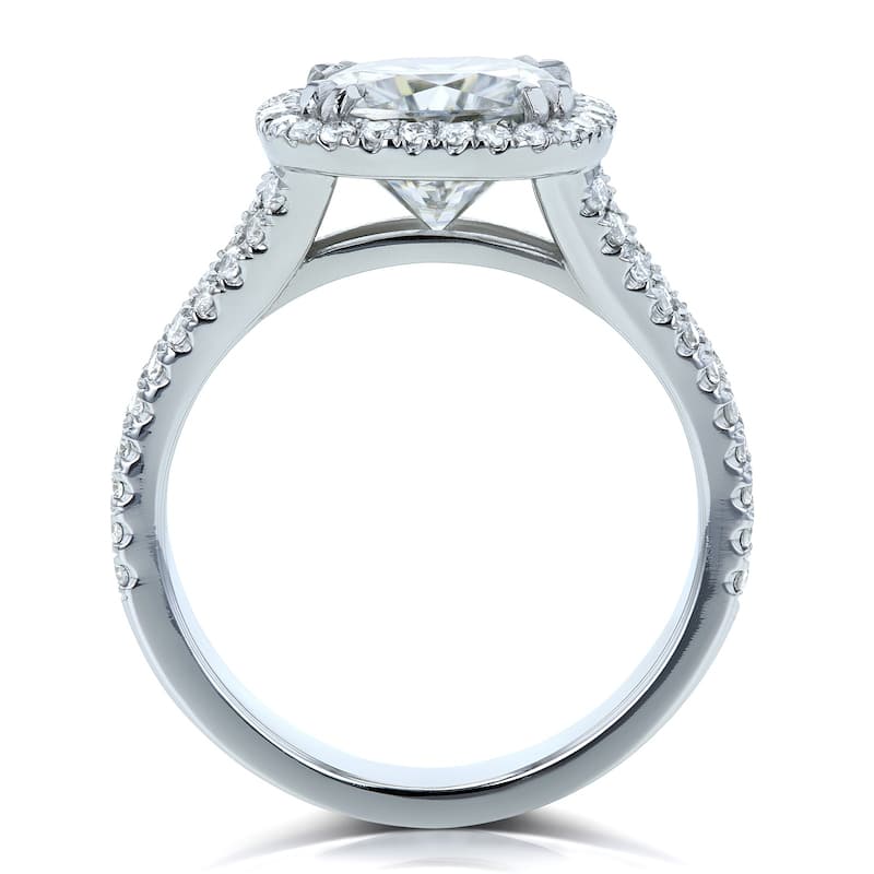 Annello by Kobelli 14k Gold 3 1/3ct TGW Cushion H-I Moissanite with Diamond Split Shank Halo Engagement Ring