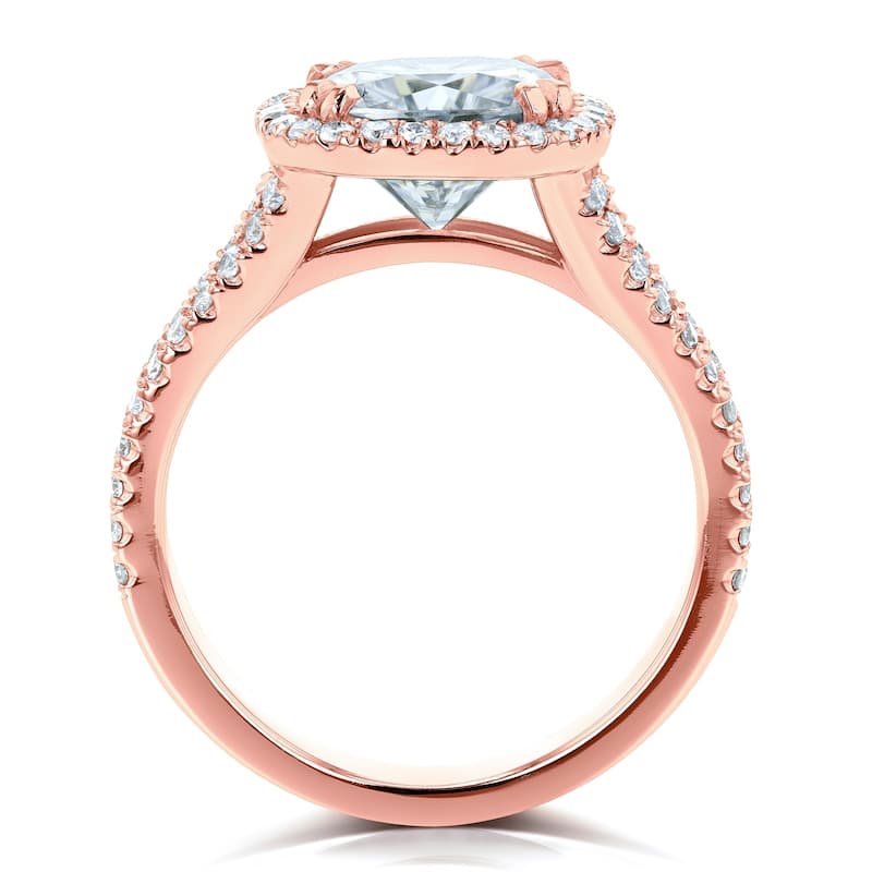 Annello by Kobelli 14k Gold 3 1/3ct TGW Cushion H-I Moissanite with Diamond Split Shank Halo Engagement Ring