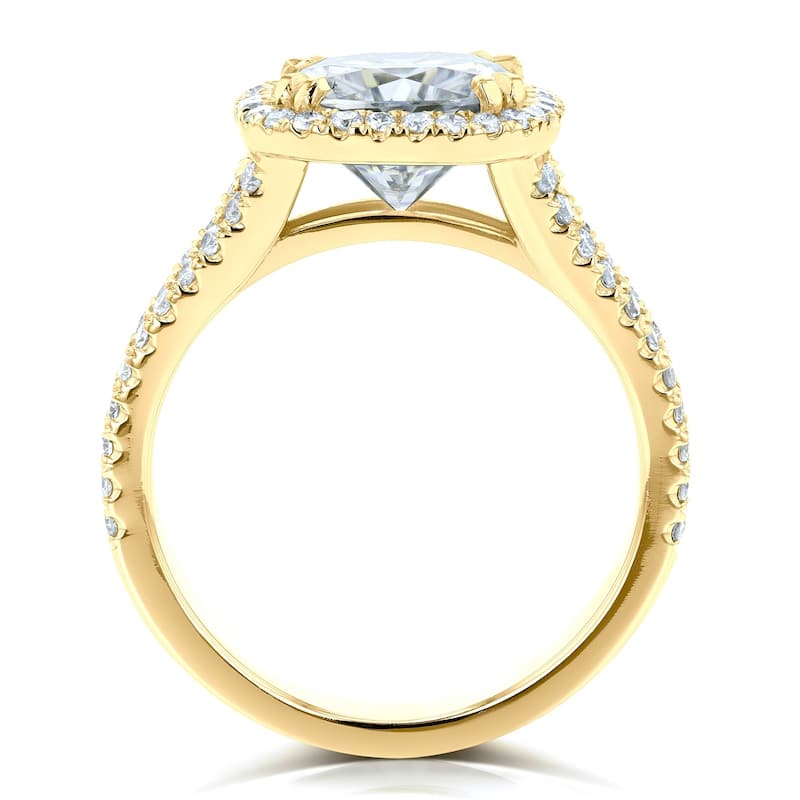 Annello by Kobelli 14k Gold 3 1/3ct TGW Cushion H-I Moissanite with Diamond Split Shank Halo Engagement Ring