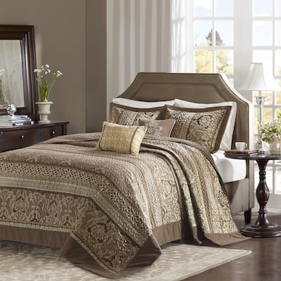 Madison Park Venetian Brown/ Gold 5 Pieces Oversized Jacquard Bedspread Set