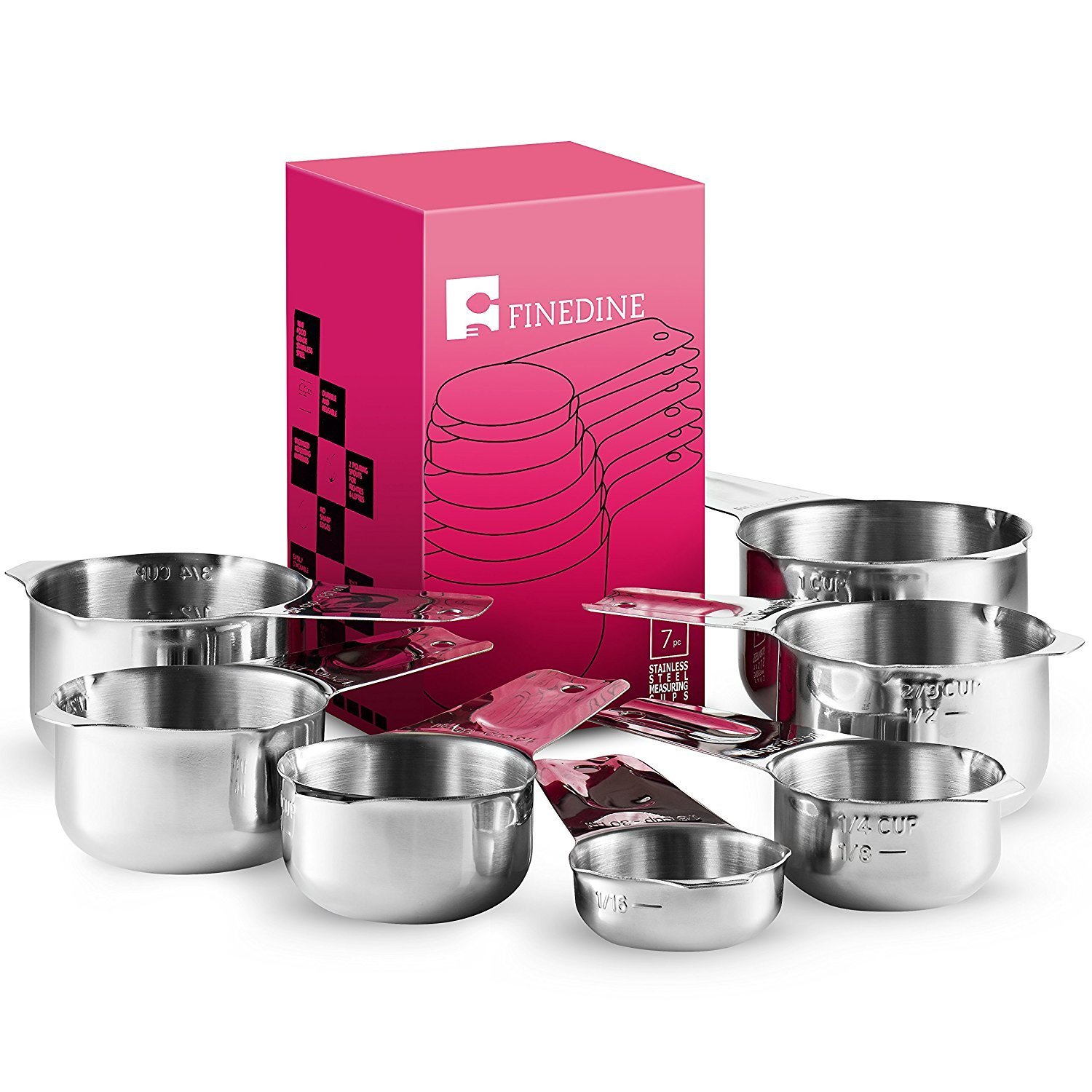 FineDine [7-Piece] Stainless Steel Measuring Cups Made of 1 Solid Piece  18/8 Stainless Steel, Engraved Measurements, - Bed Bath & Beyond - 19267226