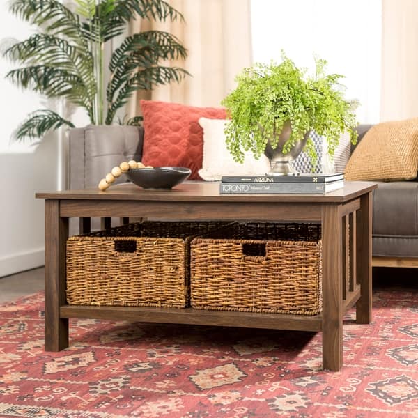 40 Coffee Table With Wicker Storage Baskets X 22 40 Coffee Table With Wicker Storage Baskets X 22