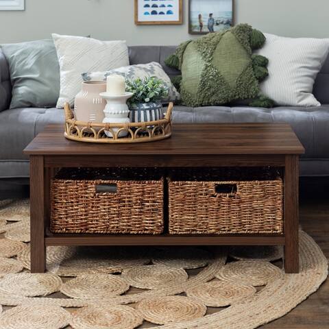 40" Coffee Table with Wicker Storage Baskets - 40 x 22 x 18h